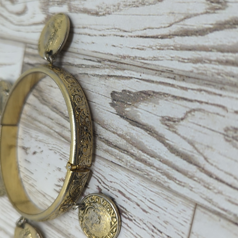 Whiting and Davis Vintage Coin Hinged Bracelet - Picture 9 of 12